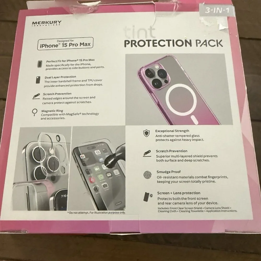Merkury Pink iPHONE 15 Pro Max Case And Screen Protector Pack Magsafe Open Box